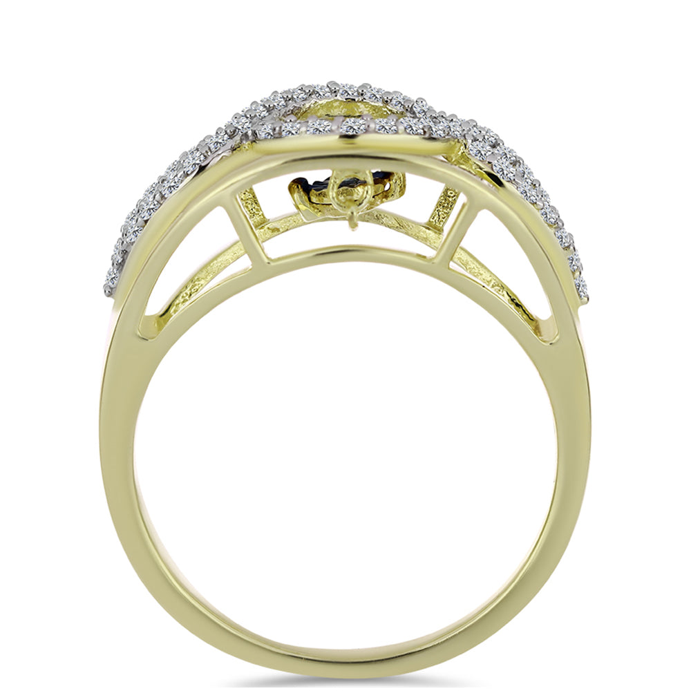 Pozlacený Stříbrný Prsten s Modrým tančícím diamantem a Bílým Topazem