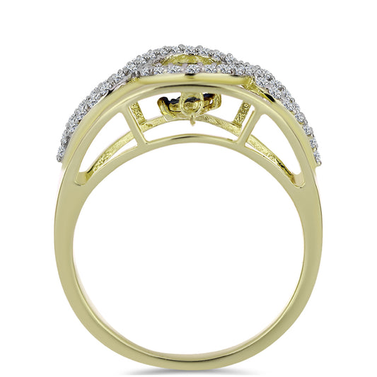 Pozlacený Stříbrný Prsten s Modrým tančícím diamantem a Bílým Topazem