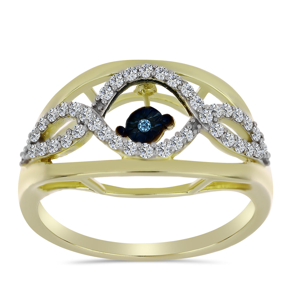 Pozlacený Stříbrný Prsten s Modrým tančícím diamantem a Bílým Topazem 3 