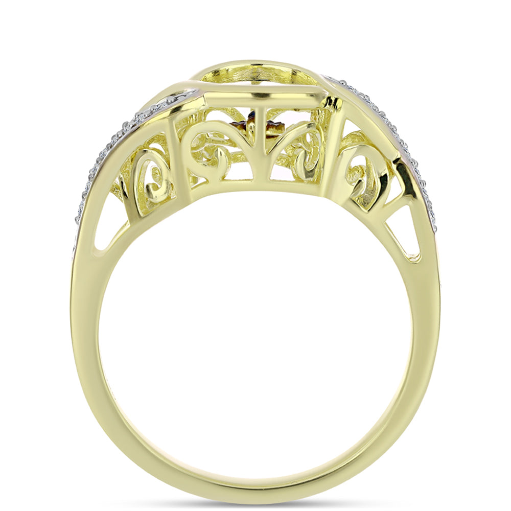 Pozlacené Stříbro 925/1000 - Prsten s Modrým tančícím diamantem a Bílým Topazem - Karátové číslo: 0.15. přibližná hmotnost: 3.4 gramů 2 