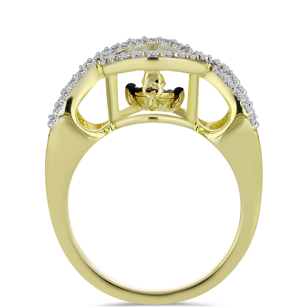 Pozlacené Stříbro 925/1000 - Prsten s Modrým tančícím diamantem a Bílým Topazem - Karátové číslo: 0.39. přibližná hmotnost: 3.88 gramů 2 