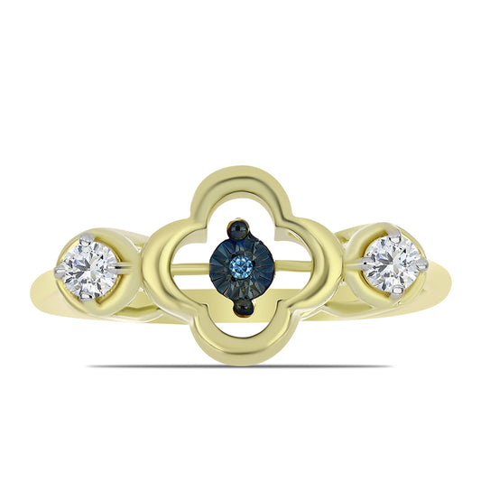 Pozlacené Stříbro 925/1000 - Prsten s Modrým tančícím diamantem a Bílým Topazem - Karátové číslo: 0.27. přibližná hmotnost: 2.96 gramů