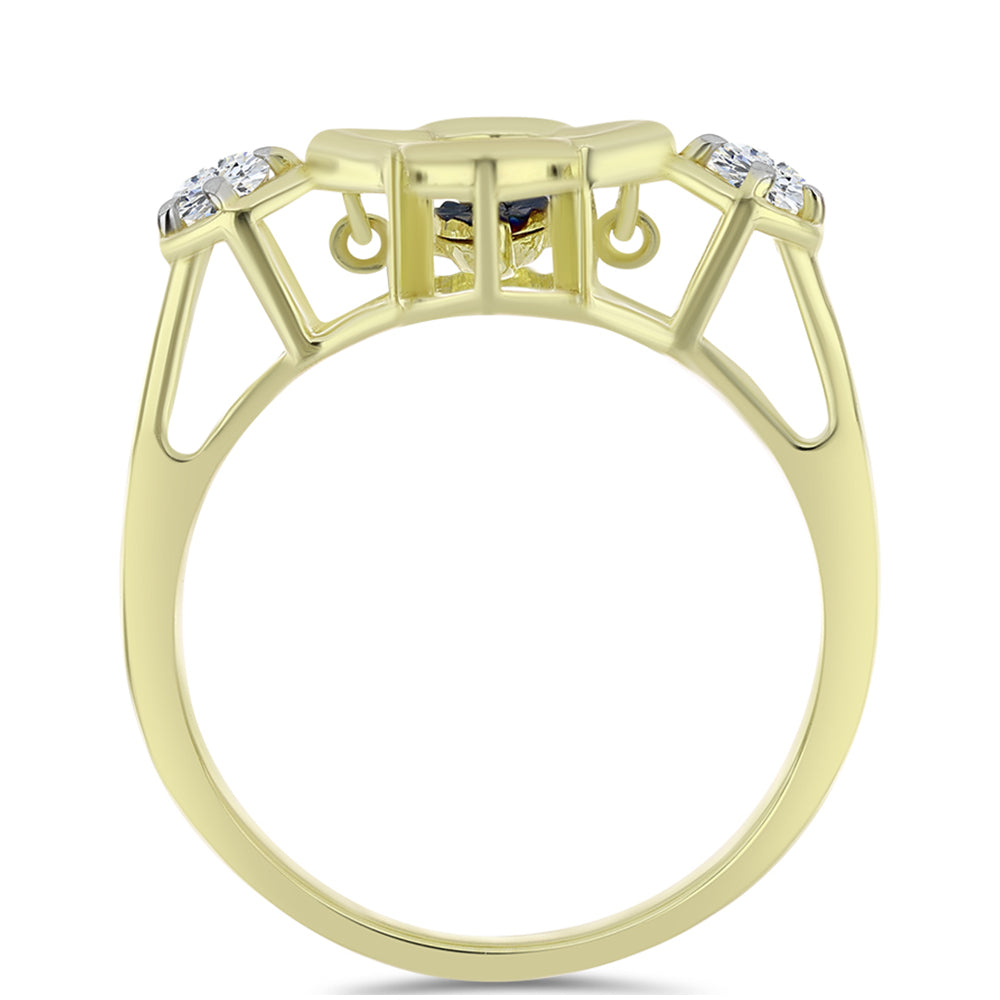 Pozlacené Stříbro 925/1000 - Prsten s Modrým tančícím diamantem a Bílým Topazem - Karátové číslo: 0.27. přibližná hmotnost: 2.96 gramů 2 