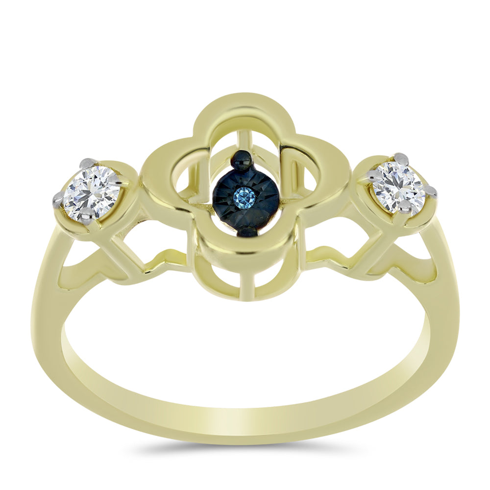 Pozlacené Stříbro 925/1000 - Prsten s Modrým tančícím diamantem a Bílým Topazem - Karátové číslo: 0.27. přibližná hmotnost: 2.96 gramů