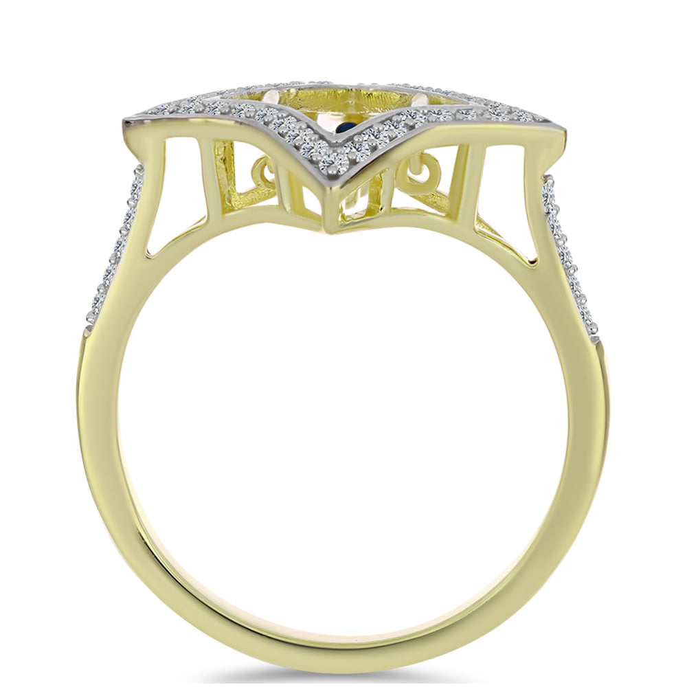 Pozlacené Stříbro 925/1000 - Prsten s Modrým tančícím diamantem a Bílým Topazem - Karátové číslo: 0.39. přibližná hmotnost: 3.33 gramů 2 