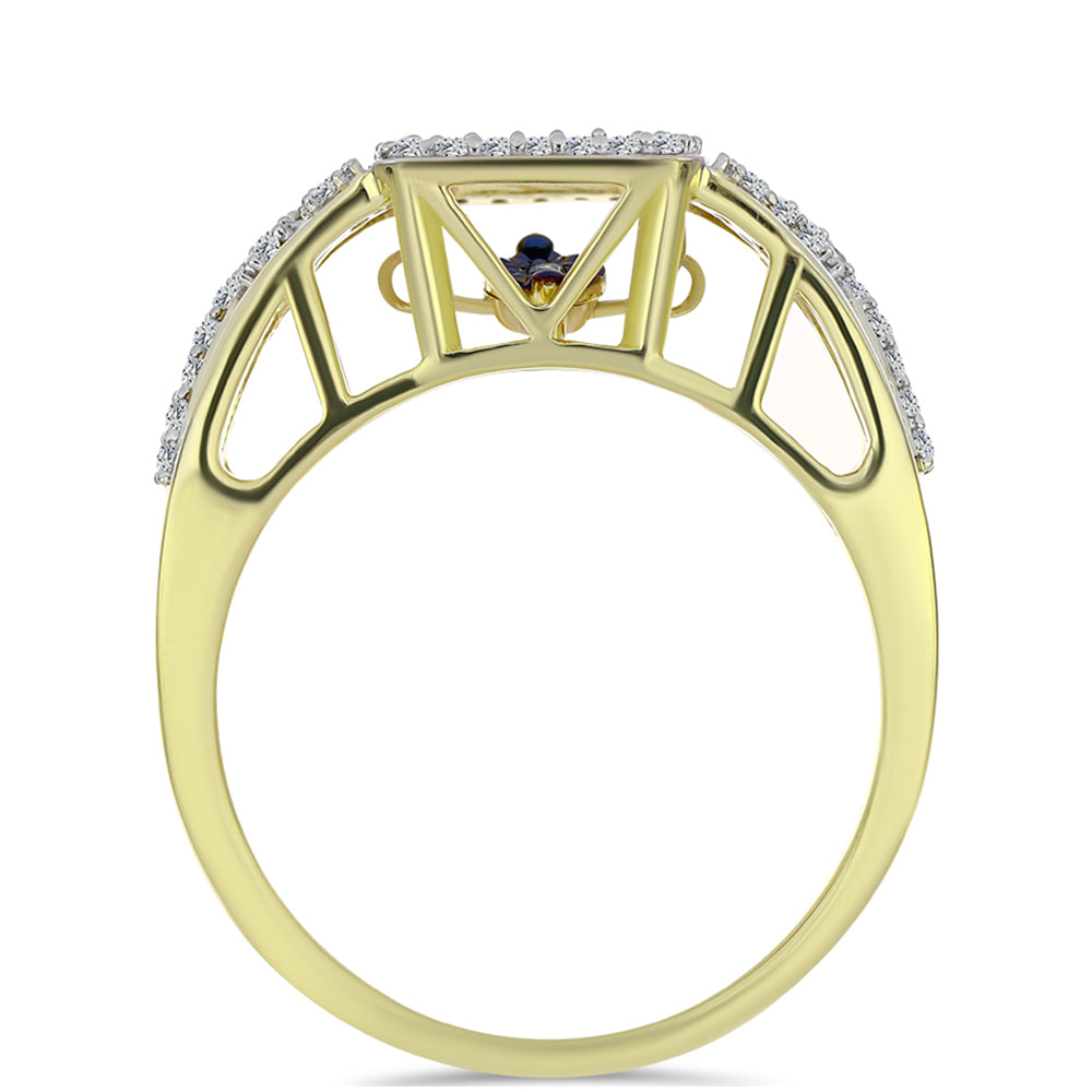 Pozlacené Stříbro 925/1000 - Prsten s Modrým tančícím diamantem a Bílým Topazem - Karátové číslo: 0.37. přibližná hmotnost: 4.65 gramů 2 