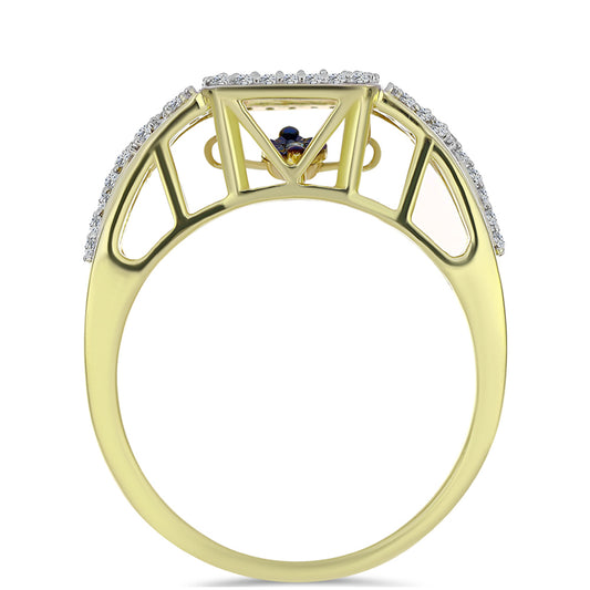 Pozlacené Stříbro 925/1000 - Prsten s Modrým tančícím diamantem a Bílým Topazem - Karátové číslo: 0.37. přibližná hmotnost: 4.65 gramů