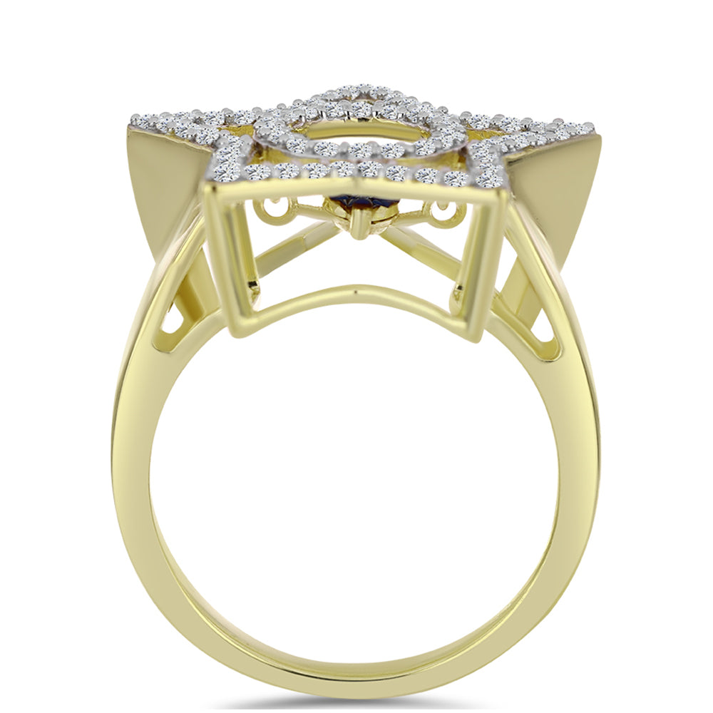 Pozlacené Stříbro 925/1000 - Prsten s Modrým tančícím diamantem a Bílým Topazem - Karátové číslo: 0.58. přibližná hmotnost: 5.08 gramů