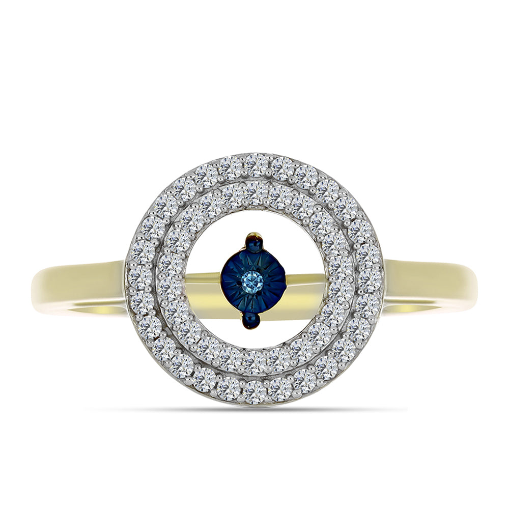 Pozlacené Stříbro 925/1000 - Prsten s Modrým tančícím diamantem a Bílým Topazem - Karátové číslo: 0.46. přibližná hmotnost: 3.39 gramů 1 