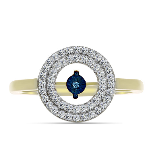 Pozlacené Stříbro 925/1000 - Prsten s Modrým tančícím diamantem a Bílým Topazem - Karátové číslo: 0.46. přibližná hmotnost: 3.39 gramů