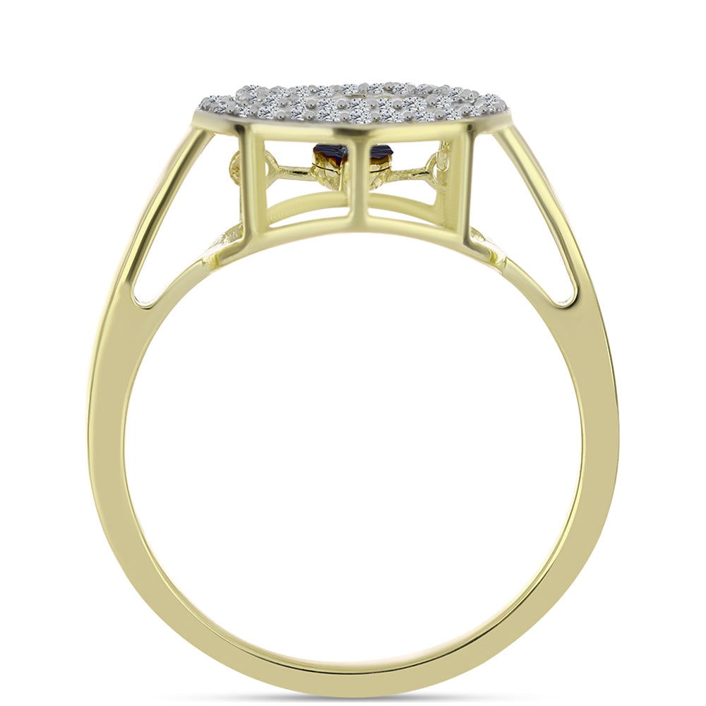 Pozlacené Stříbro 925/1000 - Prsten s Modrým tančícím diamantem a Bílým Topazem - Karátové číslo: 0.46. přibližná hmotnost: 3.39 gramů