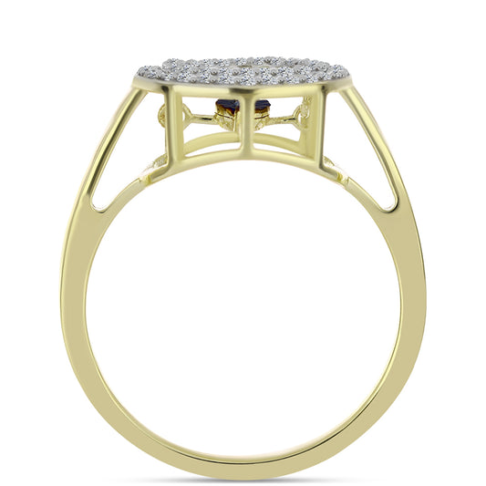 Pozlacené Stříbro 925/1000 - Prsten s Modrým tančícím diamantem a Bílým Topazem - Karátové číslo: 0.46. přibližná hmotnost: 3.39 gramů