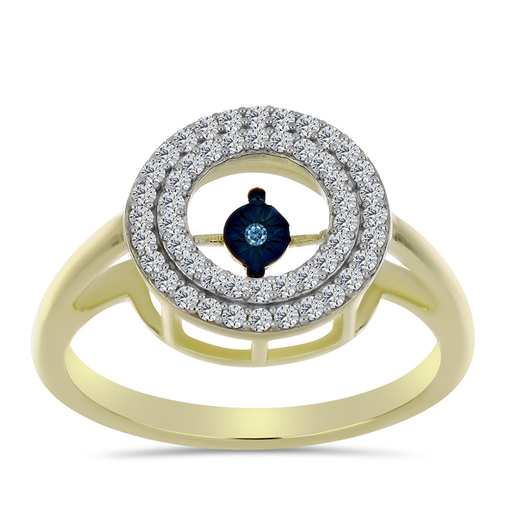 Pozlacené Stříbro 925/1000 - Prsten s Modrým tančícím diamantem a Bílým Topazem - Karátové číslo: 0.46. přibližná hmotnost: 3.39 gramů