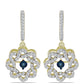 Pozlacené Stříbrné Náušnice s Modrým tančícím diamantem a Bílým Topazem