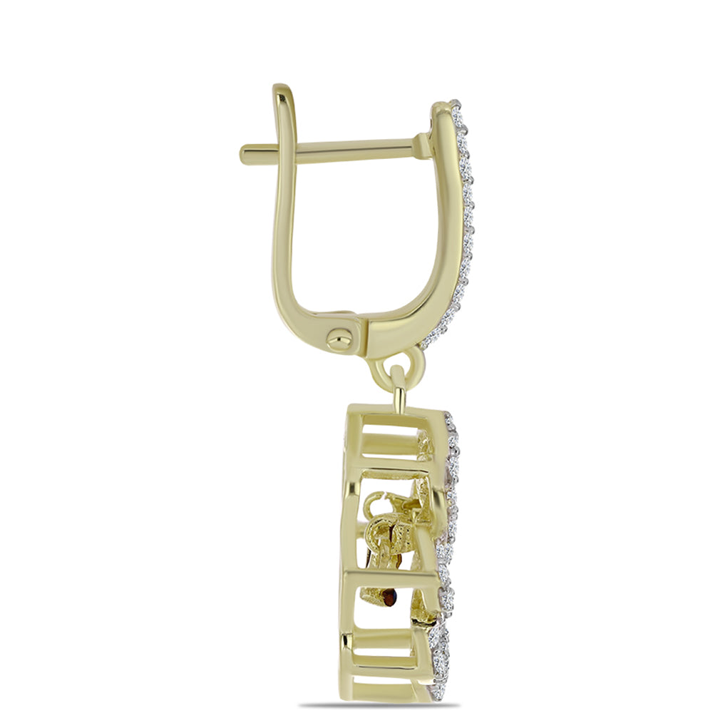 Pozlacené Stříbrné Náušnice s Modrým tančícím diamantem a Bílým Topazem 2 