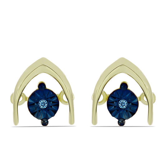 Pozlacené Stříbro 925/1000 - Náušnice s Modrým tančícím diamantem - Karátové číslo: 0.01. přibližná hmotnost: 1.65 gramů