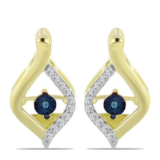 Pozlacené Stříbro 925/1000 - Náušnice s Modrým tančícím diamantem a Bílým Topazem - Karátové číslo: 0.19. přibližná hmotnost: 4.72 gramů