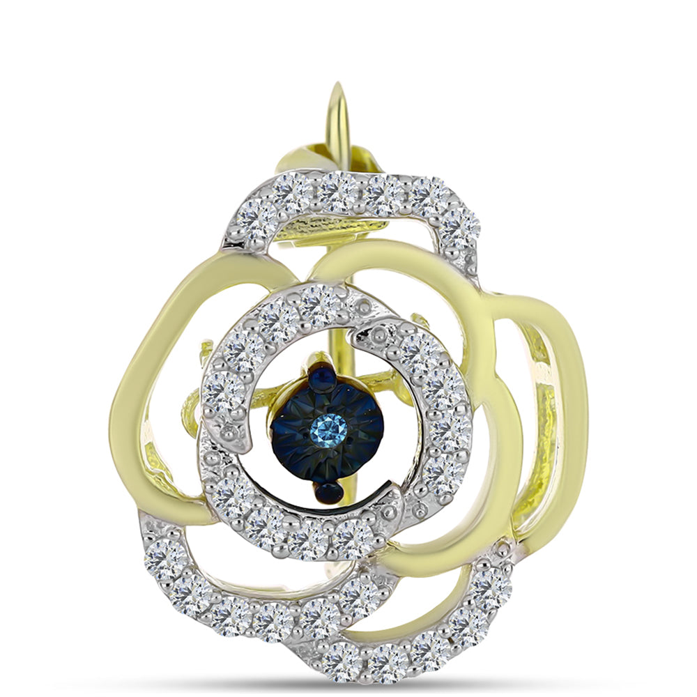 Pozlacené Stříbro 925/1000 - Brož s Modrým tančícím diamantem a Bílým Topazem - Karátové číslo: 0.27. přibližná hmotnost: 1.76 gramů 3 