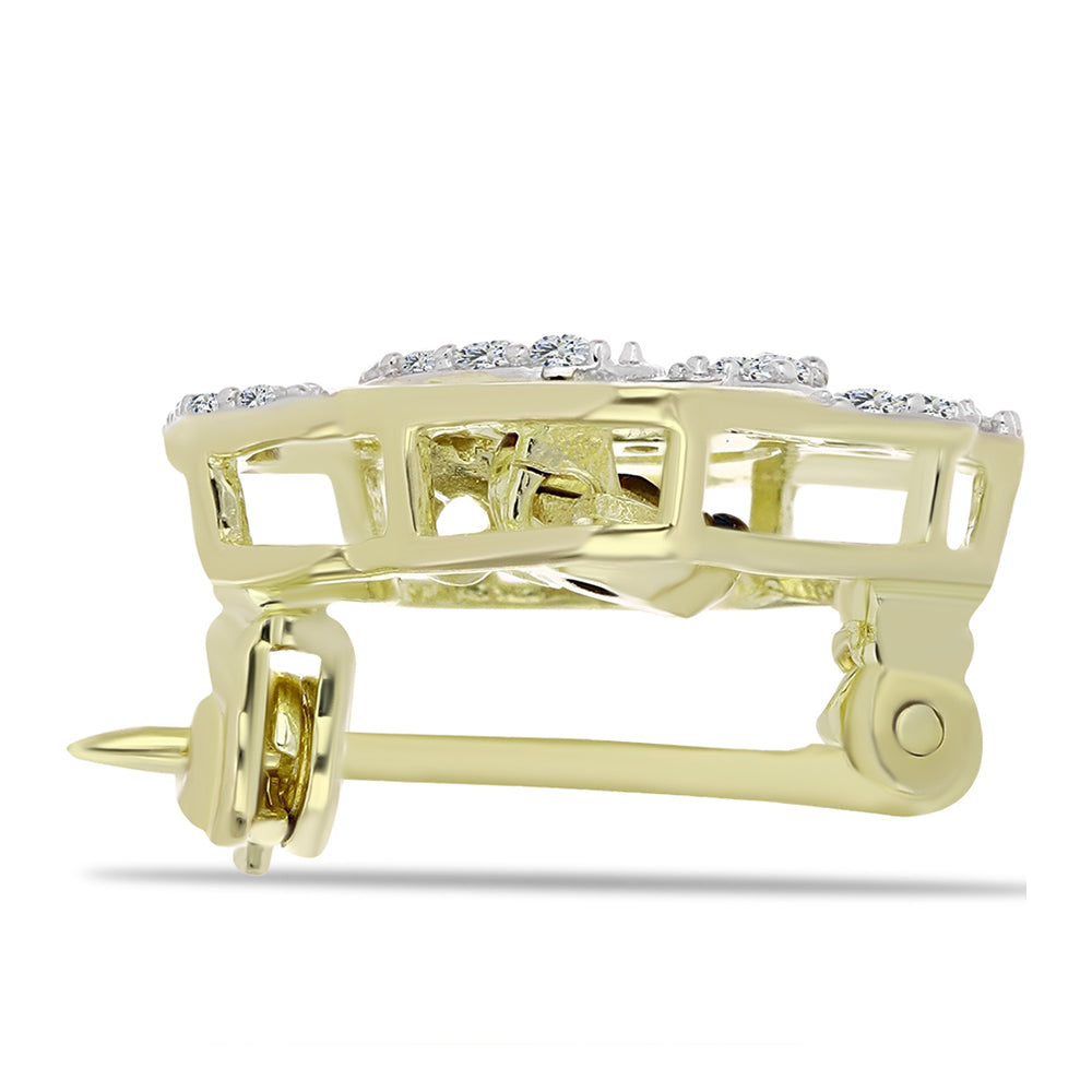 Pozlacené Stříbro 925/1000 - Brož s Modrým tančícím diamantem a Bílým Topazem - Karátové číslo: 0.27. přibližná hmotnost: 1.76 gramů 4 