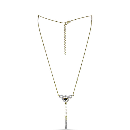 Pozlacené stříbro 925/1000 Náhrdelník s Modrým tančícím diamantem a Bílým Topazem - Karátové číslo: 0.34. přibližná hmotnost: 4.47 gramů