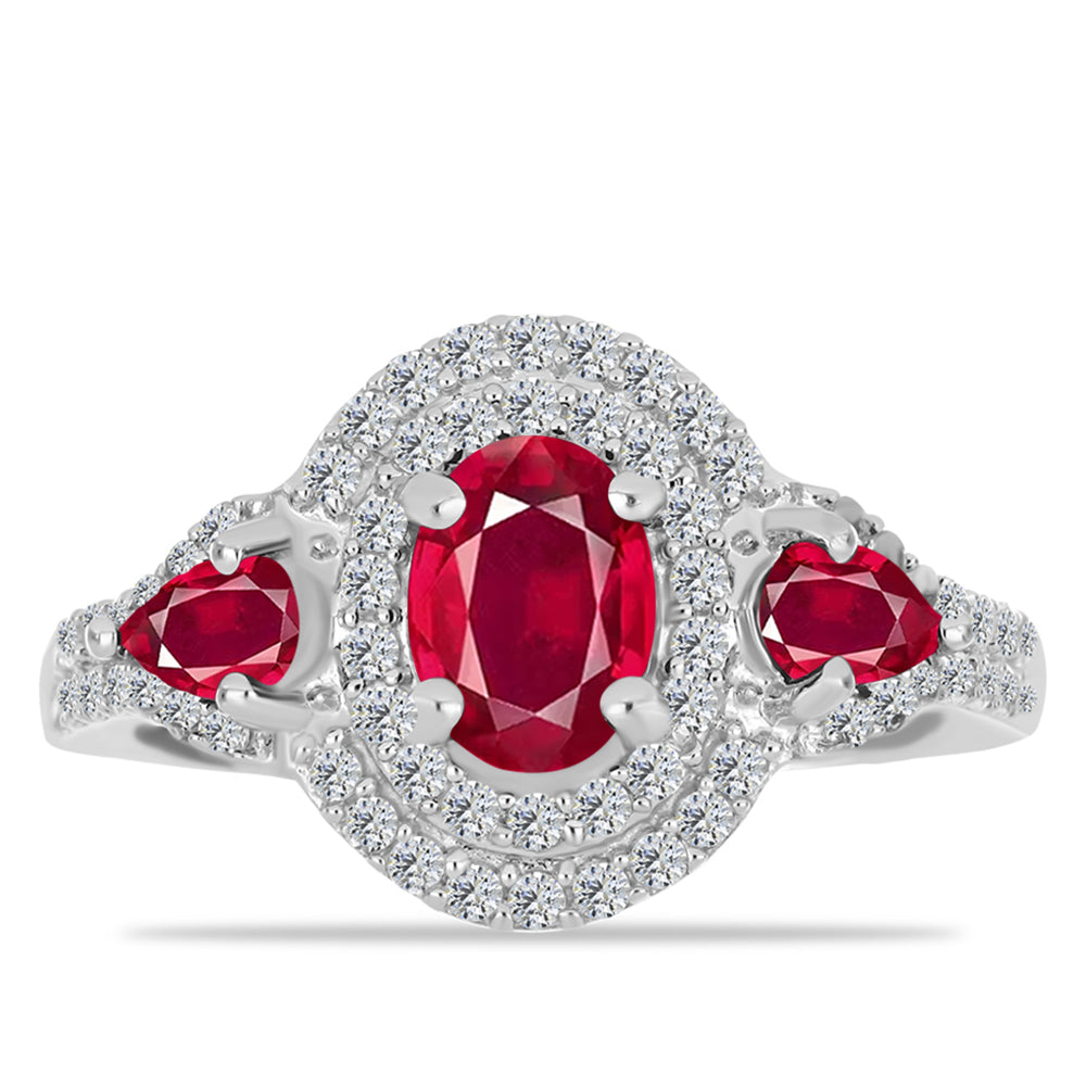 Stříbro 925/1000 - Prsten s Madagaskarským Rubínem a Bílým Topazem - Karátové číslo: 2.35. přibližná hmotnost: 3.74 gramů