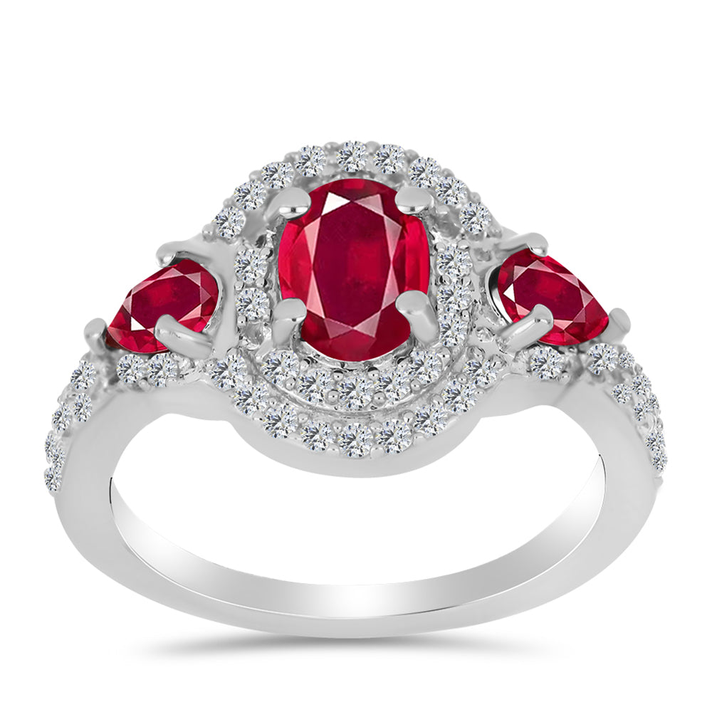 Stříbro 925/1000 - Prsten s Madagaskarským Rubínem a Bílým Topazem - Karátové číslo: 2.35. přibližná hmotnost: 3.74 gramů