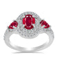 Stříbro 925/1000 - Prsten s Madagaskarským Rubínem a Bílým Topazem - Karátové číslo: 2.35. přibližná hmotnost: 3.74 gramů