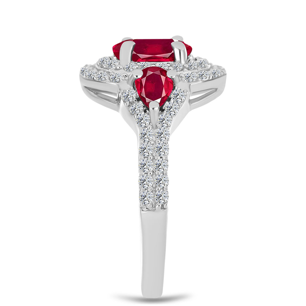 Stříbro 925/1000 - Prsten s Madagaskarským Rubínem a Bílým Topazem - Karátové číslo: 2.35. přibližná hmotnost: 3.74 gramů 4 