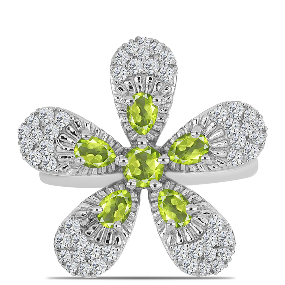 Stříbro 925/1000 - Prsten s Čchang-pajským Peridotem a Bílým Topazem - Karátové číslo: 1.88. přibližná hmotnost: 6.6 gramů 1 