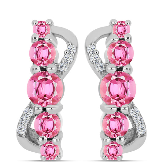 Stříbrné Náušnice s Růžovým Turmalínem z Pelmadulla a Bílým Topazem