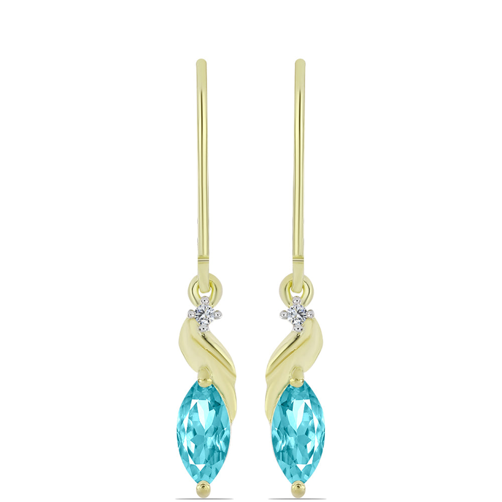 Pozlacené Stříbro 925/1000 - Náušnice s Paraiba Křemenem a Bílým Topazem - Karátové číslo: 0.89. přibližná hmotnost: 2.07 gramů 3 