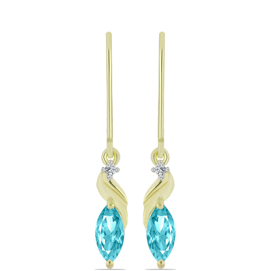 Pozlacené Stříbro 925/1000 - Náušnice s Paraiba Křemenem a Bílým Topazem - Karátové číslo: 0.89. přibližná hmotnost: 2.07 gramů