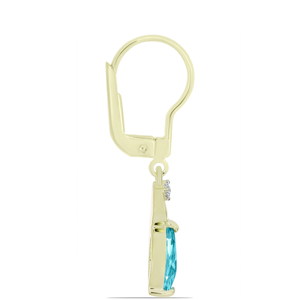 Pozlacené Stříbro 925/1000 - Náušnice s Paraiba Křemenem a Bílým Topazem - Karátové číslo: 0.89. přibližná hmotnost: 2.07 gramů 2 