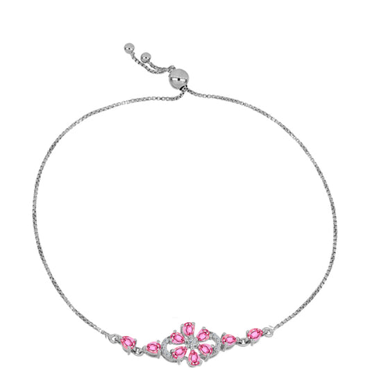 Stříbrný Náramek s Růžovým Turmalínem z Pelmadulla a Bílým Topazem