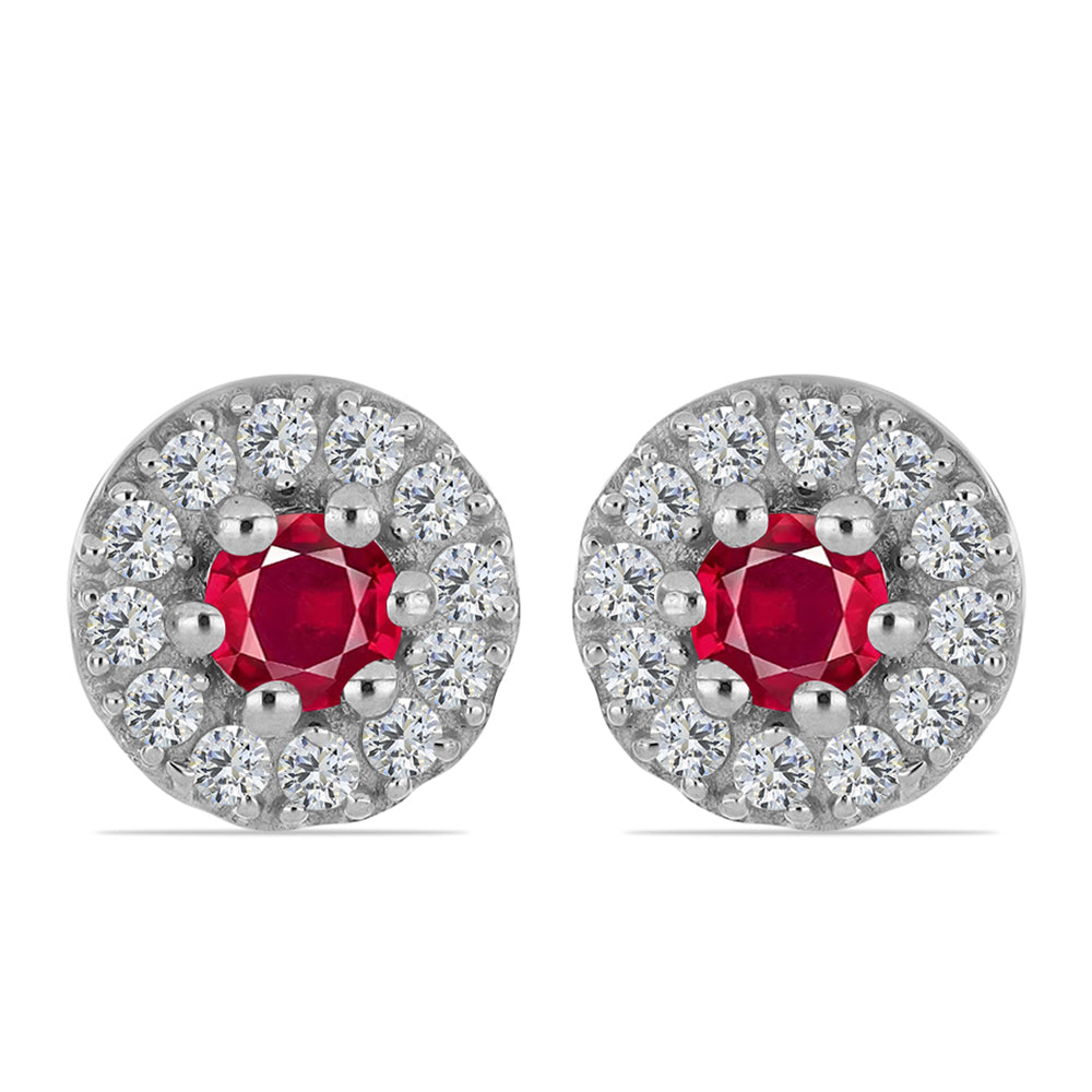 Stříbro 925/1000 - Sada s Madagaskarským Rubínem a Bílým Topazem - Karátové číslo: 0.78. přibližná hmotnost: 3.07 gramů ( Náušnice+Prsten )