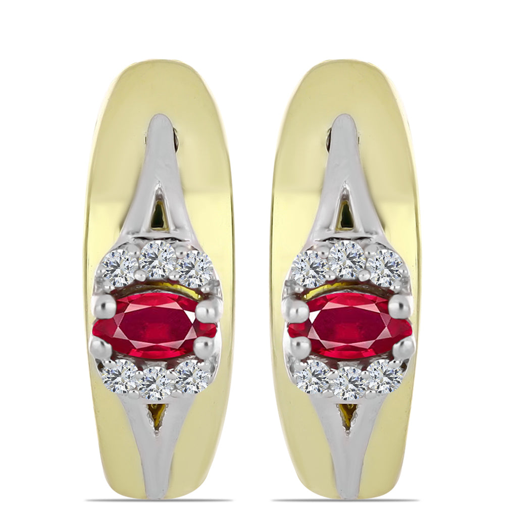 Stříbro 925/1000 - Náušnice s Madagaskarským Rubínem a Bílým Topazem - Karátové číslo: 0.29. přibližná hmotnost: 3.58 gramů