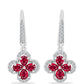 Stříbro 925/1000 - Náušnice s Madagaskarským Rubínem a Bílým Topazem - Karátové číslo: 2.12. přibližná hmotnost: 4.6 gramů