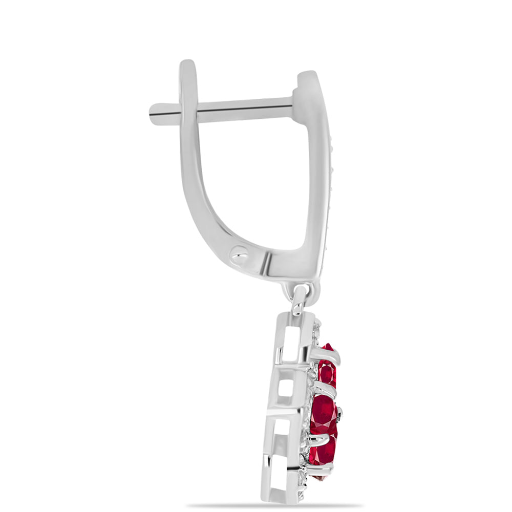 Stříbro 925/1000 - Náušnice s Madagaskarským Rubínem a Bílým Topazem - Karátové číslo: 2.12. přibližná hmotnost: 4.6 gramů 2 