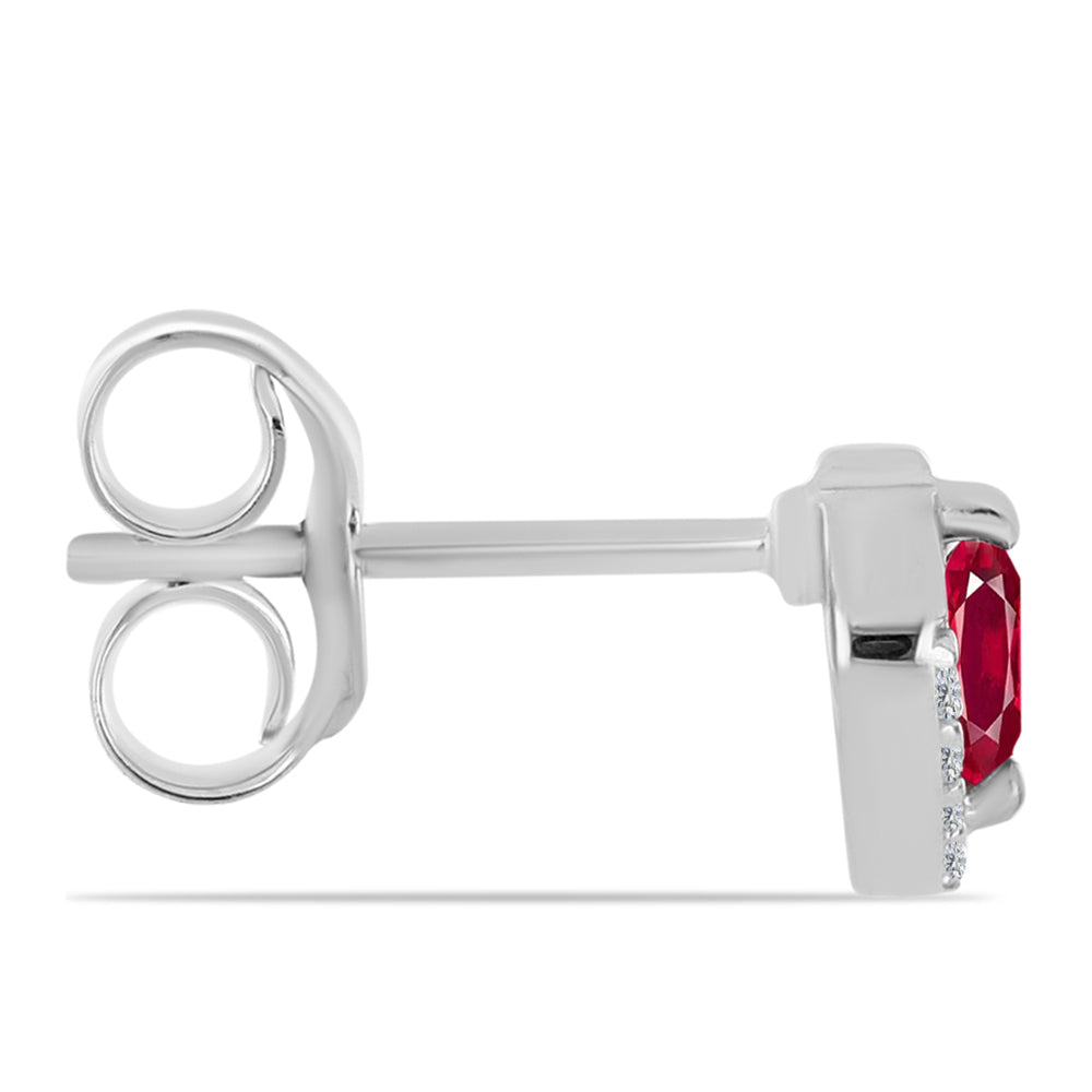 Stříbro 925/1000 - Náušnice s Madagaskarským Rubínem a Bílým Topazem - Karátové číslo: 0.34. přibližná hmotnost: 1.27 gramů 2 