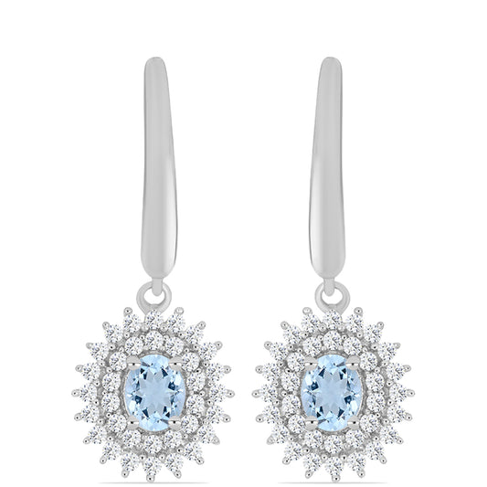 Stříbro 925/1000 Náušnice s Akvamarínem z Embu County a Bílým Topazem - Karátové číslo: 1.21. přibližná hmotnost: 3.59 gramů