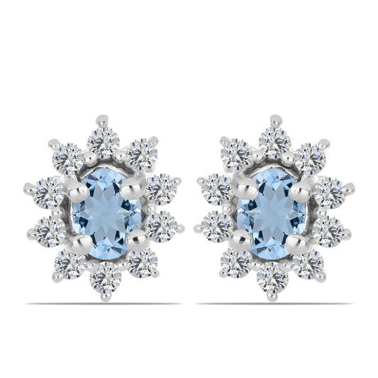 Stříbro 925/1000 Náušnice s Akvamarínem z Embu County a Bílým Topazem - Karátové číslo: 0.53. přibližná hmotnost: 1.21 gramů