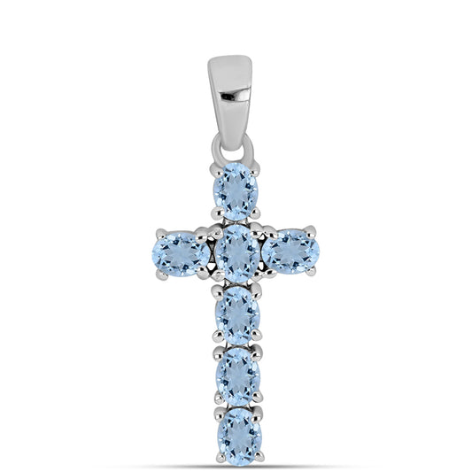 Kříž Stříbrný Náhrdelník s Akvamarínem z Embu County