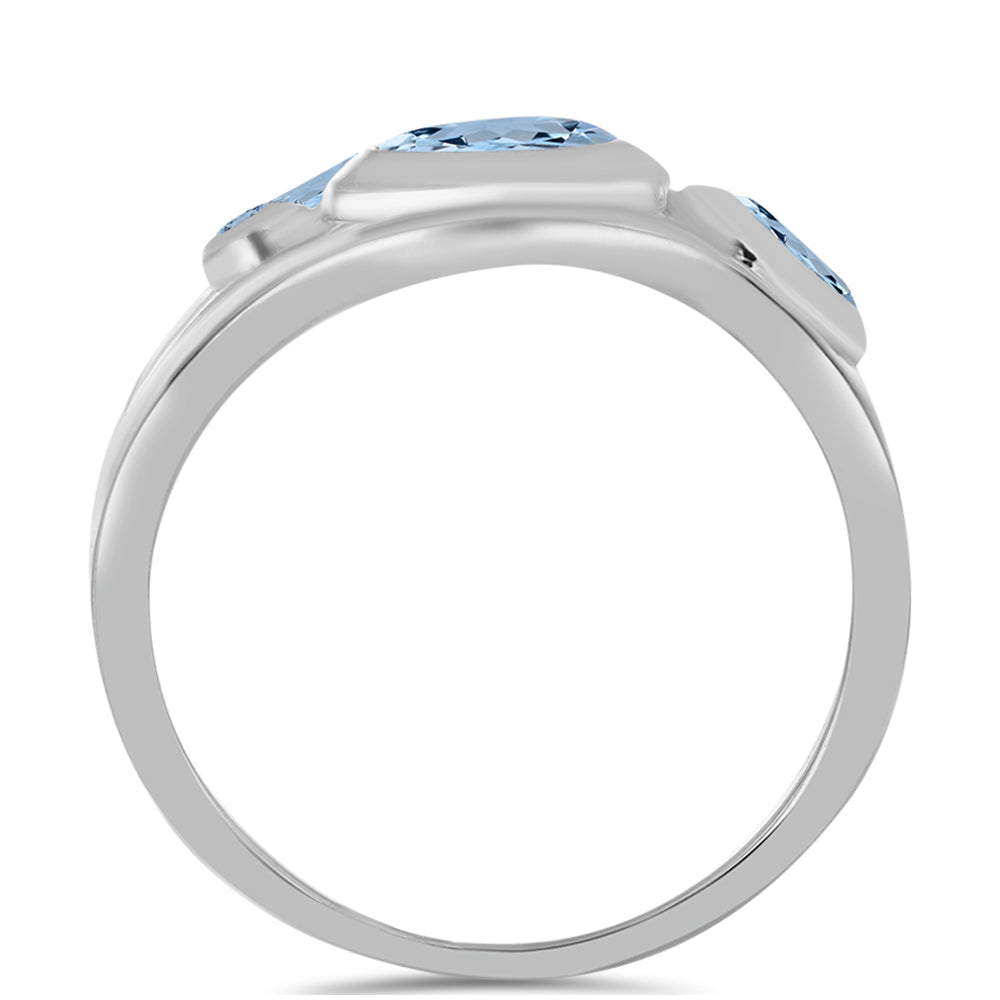 Stříbrný Prsten s Akvamarínem z Embu County a Bílým Topazem 2 