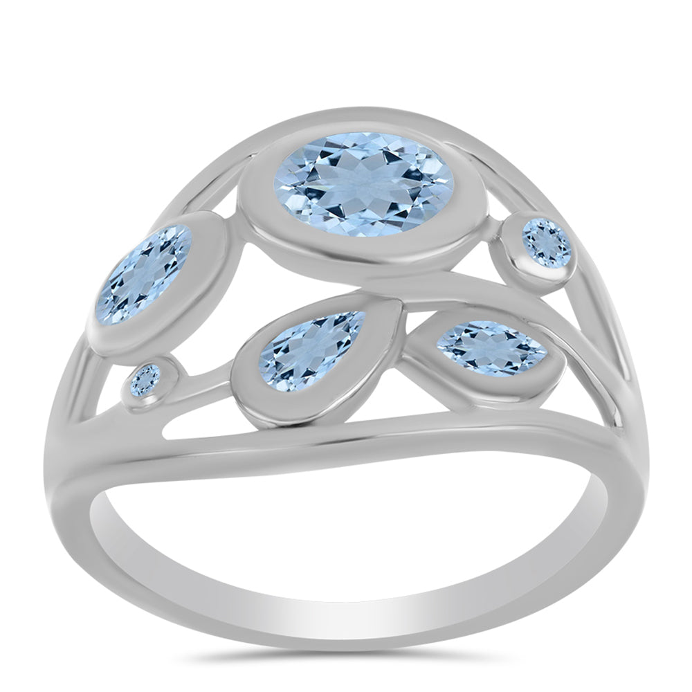 Stříbrný Prsten s Akvamarínem z Embu County a Bílým Topazem