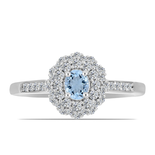 Stříbro 925/1000 - Prsten s Akvamarínem z Embu County a Bílým Topazem - Karátové číslo: 0.75. přibližná hmotnost: 2.72 gramů