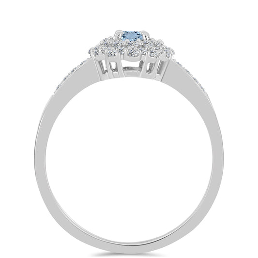 Stříbro 925/1000 - Prsten s Akvamarínem z Embu County a Bílým Topazem - Karátové číslo: 0.75. přibližná hmotnost: 2.72 gramů