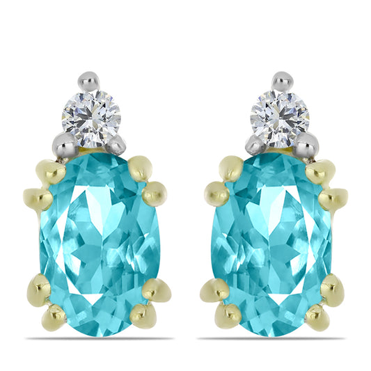 Pozlacené Stříbro 925/1000 - Náušnice s Paraiba Křemenem a Bílým Topazem - Karátové číslo: 0.85. přibližná hmotnost: 1.32 gramů