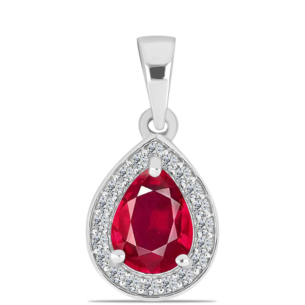 Stříbro 925/1000 - Přívěsek s Madagaskarským Rubínem a Bílým Topazem - Karátové číslo: 1.68. přibližná hmotnost: 1.42 gramů