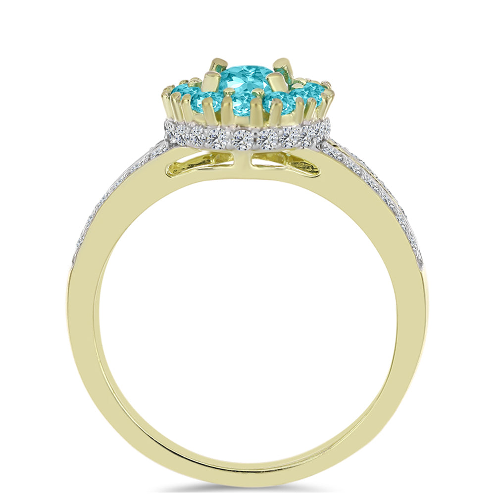 Pozlacený Stříbrný Prsten s Paraiba Křemenem a Bílým Topazem