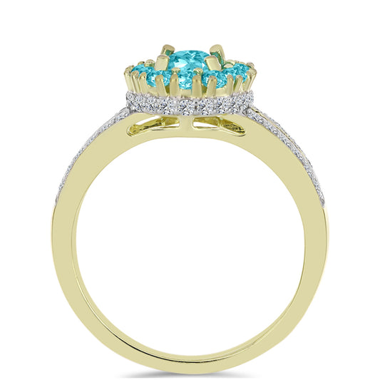 Pozlacený Stříbrný Prsten s Paraiba Křemenem a Bílým Topazem